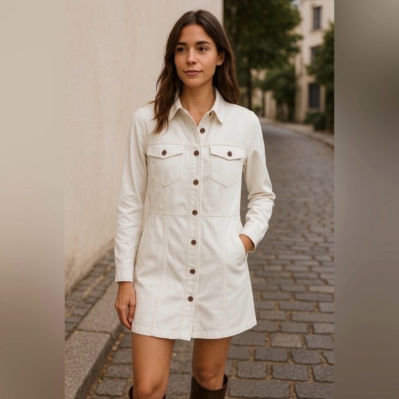 Frye Dresses & Skirts - Frye Cream Button-Down Dress